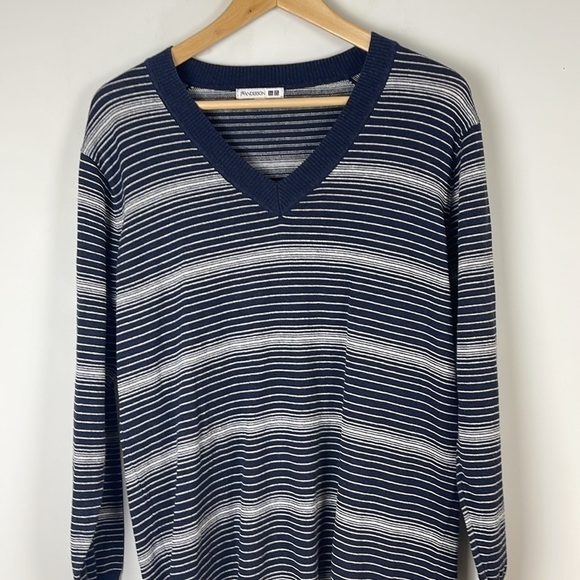 Uniqlo X JW Anderson V-Neck Linen blend Blue striped dress size small - Picture 3 of 9